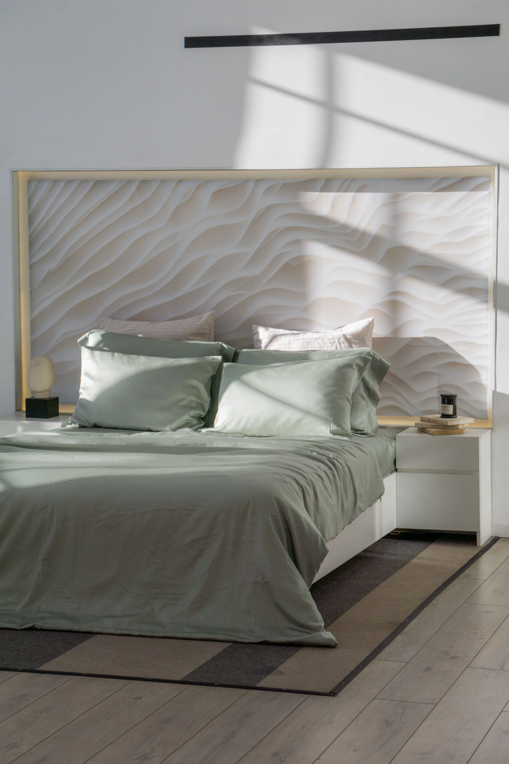 Евро комплект постельного белья из тенселя, оттенок шалфей