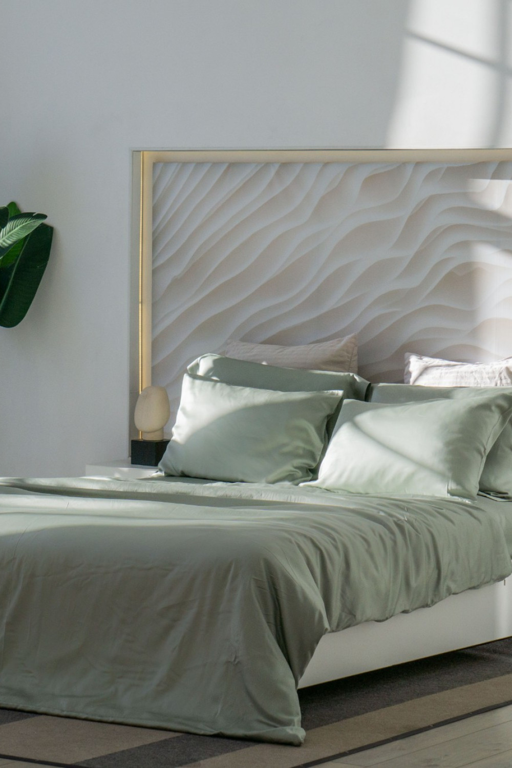 Евро комплект постельного белья из тенселя, оттенок шалфей