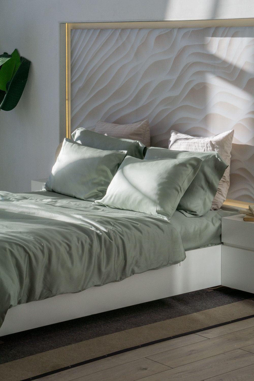 Евро комплект постельного белья из тенселя, оттенок шалфей