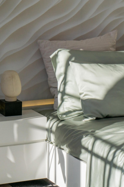 Евро комплект постельного белья из тенселя, оттенок шалфей