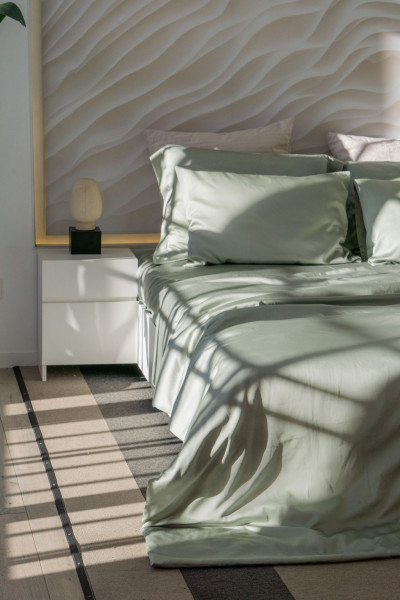 Евро комплект постельного белья из тенселя, оттенок шалфей