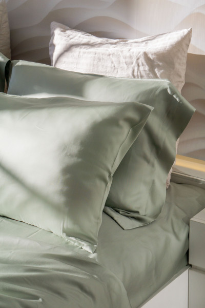 Евро комплект постельного белья из тенселя, оттенок шалфей