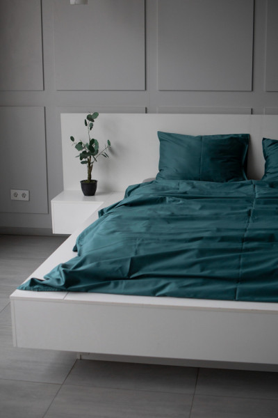 Евро комплект из сатина, оттенок изумруд