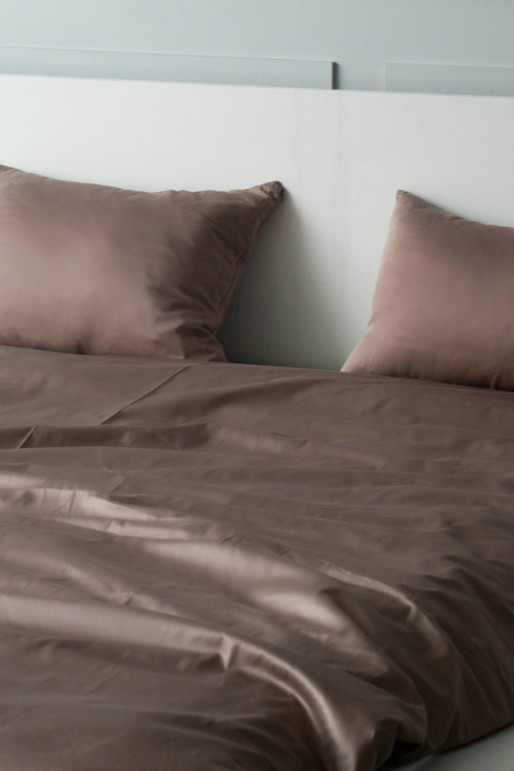 Евро комплект постельного белья из сатина, оттенок кофейный