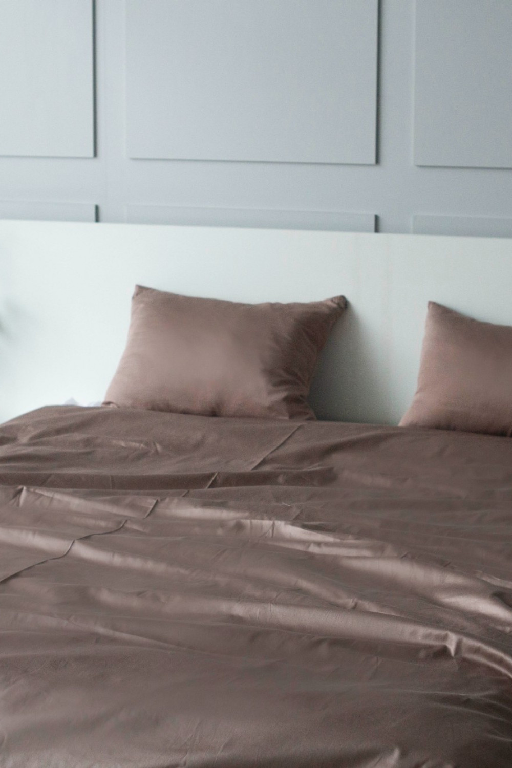 Евро комплект постельного белья из сатина, оттенок кофейный