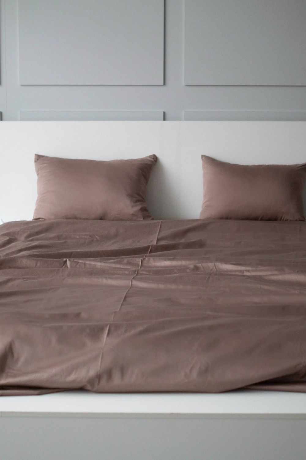 Евро комплект постельного белья из сатина, оттенок кофейный
