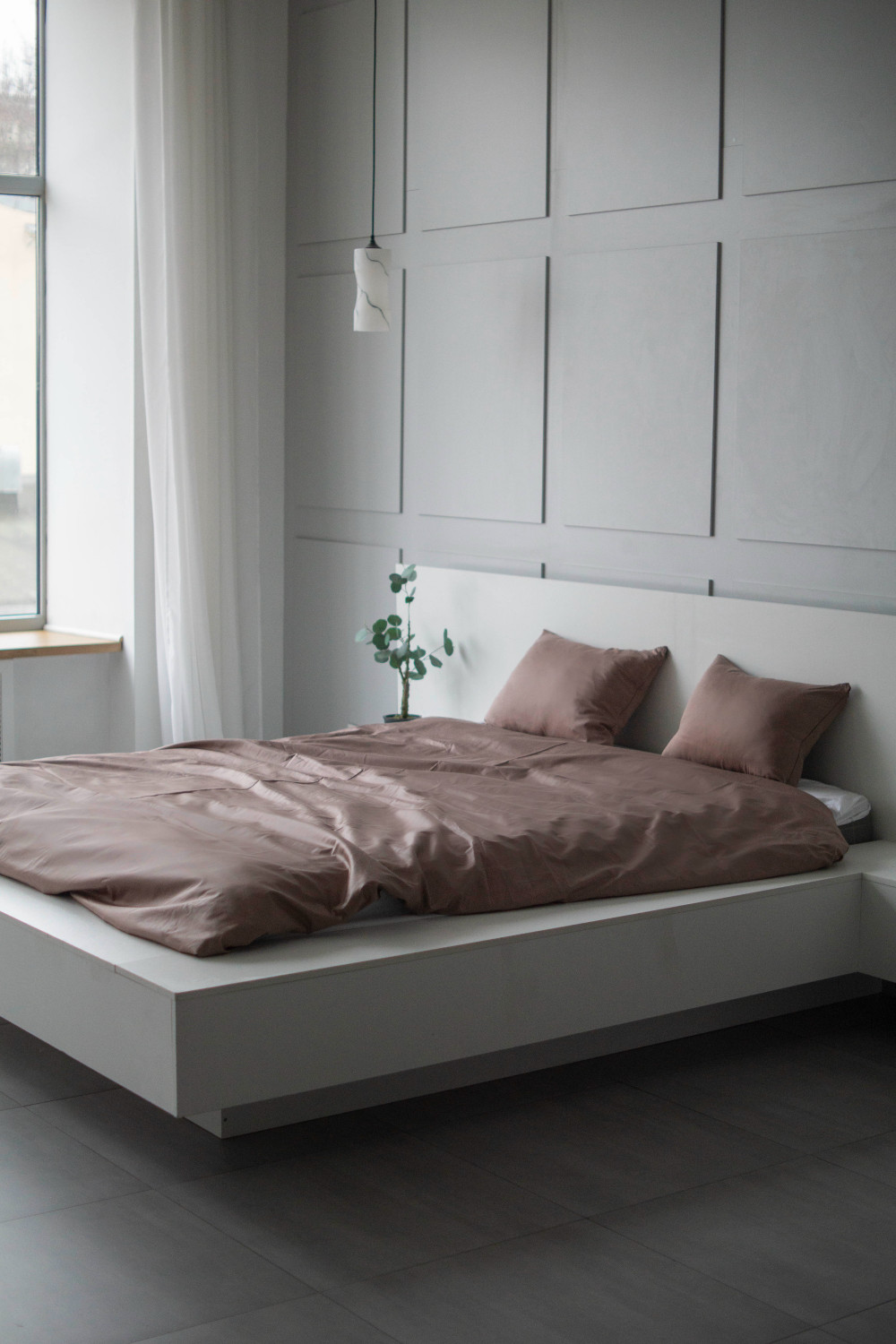 Евро комплект постельного белья из сатина, оттенок кофейный