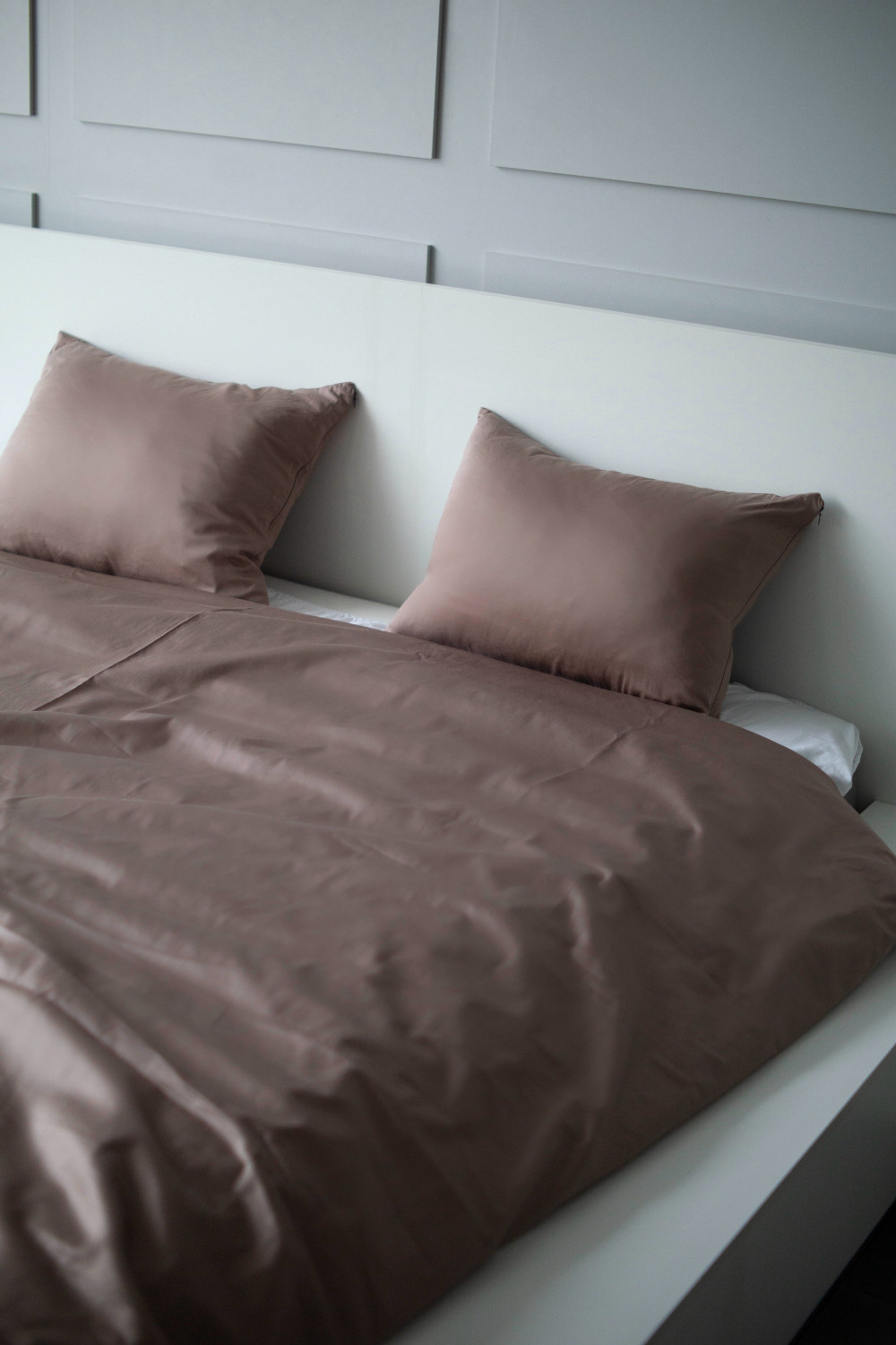 Евро комплект постельного белья из сатина, оттенок кофейный