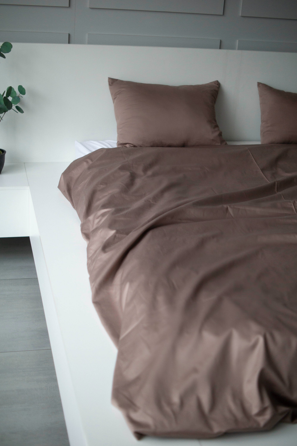 Евро комплект постельного белья из сатина, оттенок кофейный