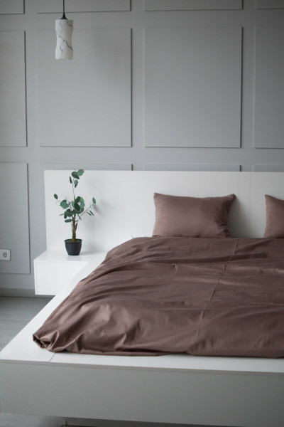 Евро комплект постельного белья из сатина, оттенок кофейный