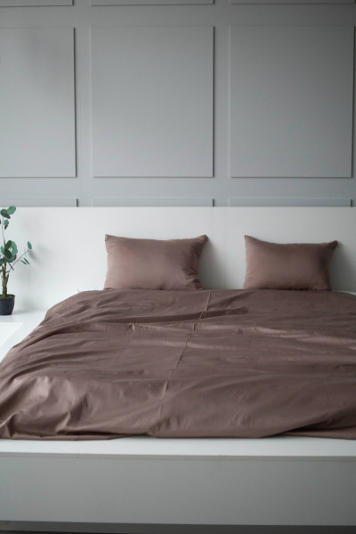 Евро комплект постельного белья из сатина, оттенок кофейный