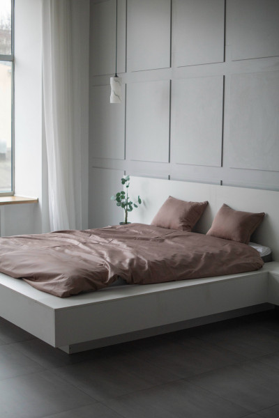 Евро комплект постельного белья из сатина, оттенок кофейный