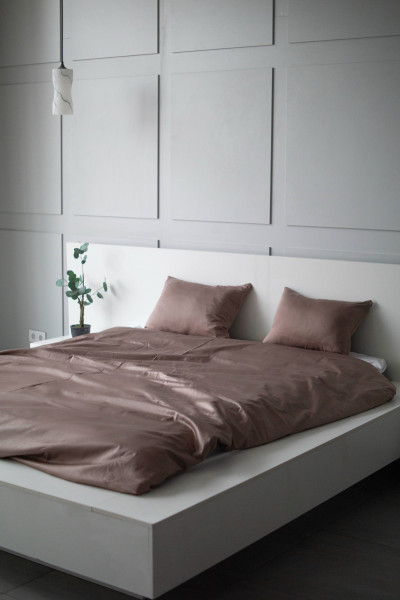 Евро комплект постельного белья из сатина, оттенок кофейный