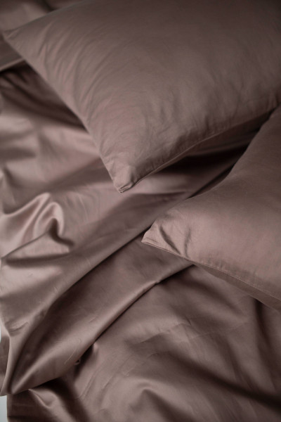 Евро комплект постельного белья из сатина, оттенок кофейный