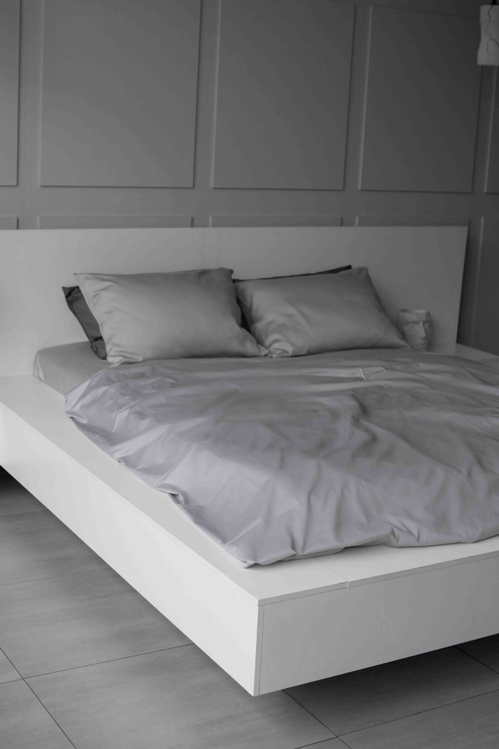 Евро комплект постельного белья из сатина, оттенок сталь