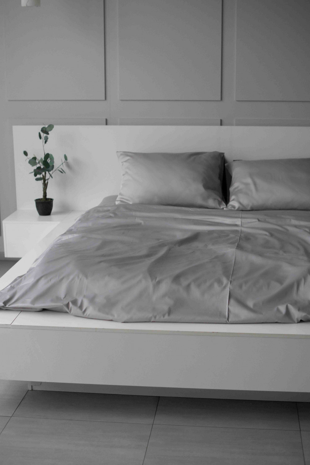 Евро комплект постельного белья из сатина, оттенок сталь