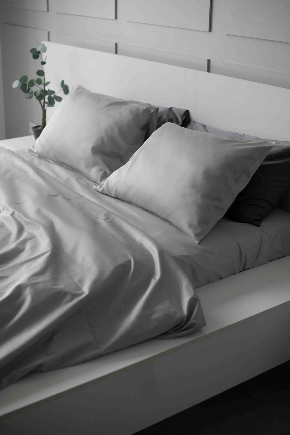 Евро комплект постельного белья из сатина, оттенок сталь