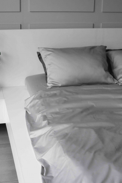 Евро комплект постельного белья из сатина, оттенок сталь