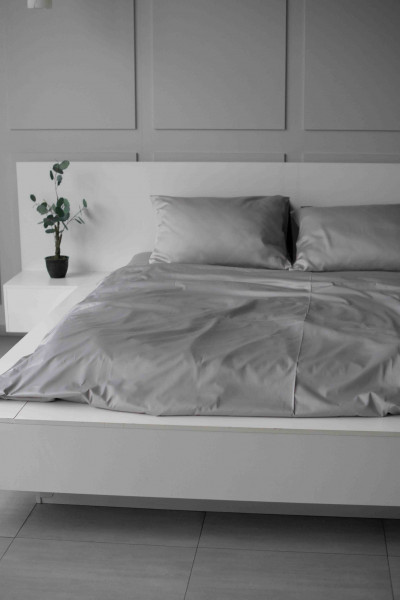 Евро комплект постельного белья из сатина, оттенок сталь