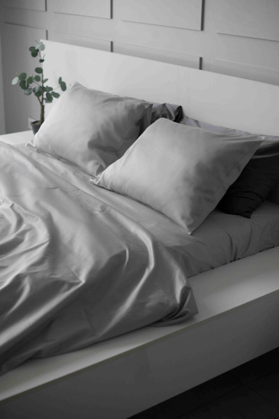 Евро комплект постельного белья из сатина, оттенок сталь