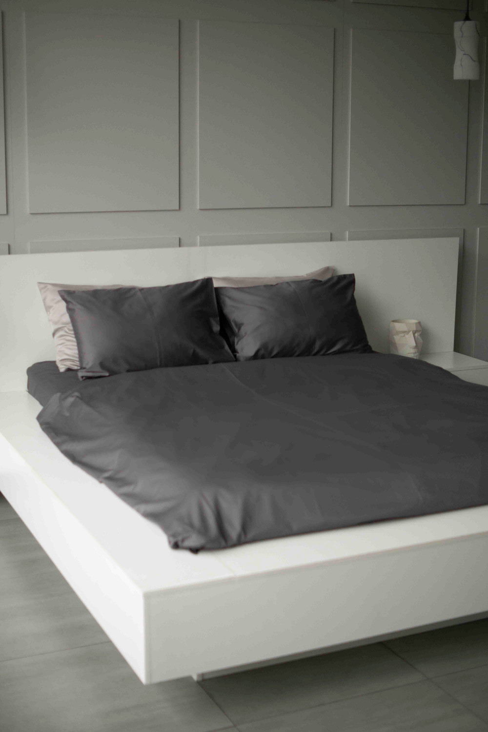 Евро комплект постельного белья из сатина, оттенок графит