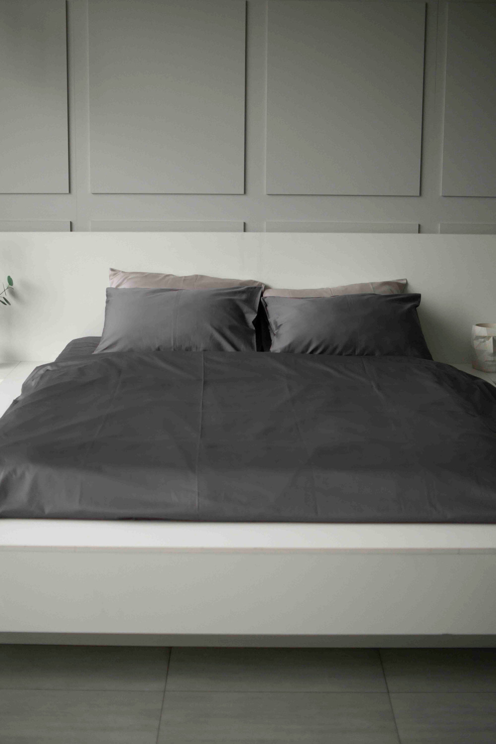 Евро комплект постельного белья из сатина, оттенок графит