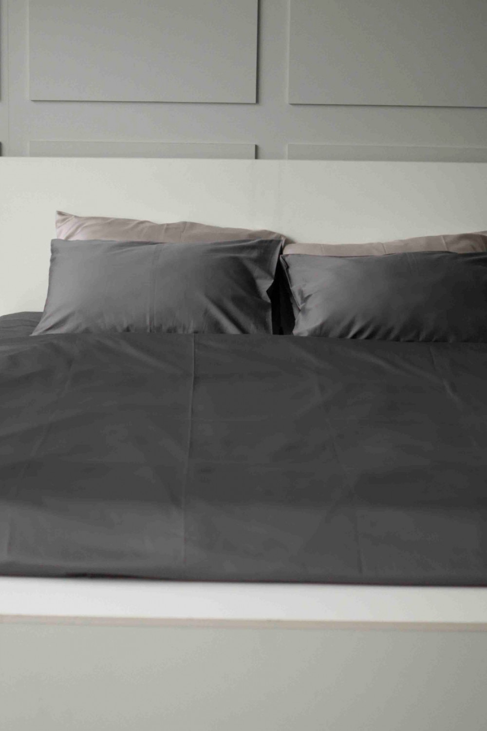 Евро комплект постельного белья из сатина, оттенок графит