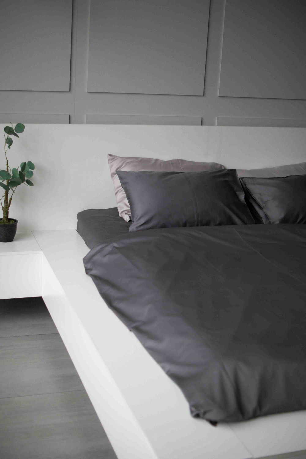 Евро комплект постельного белья из сатина, оттенок графит
