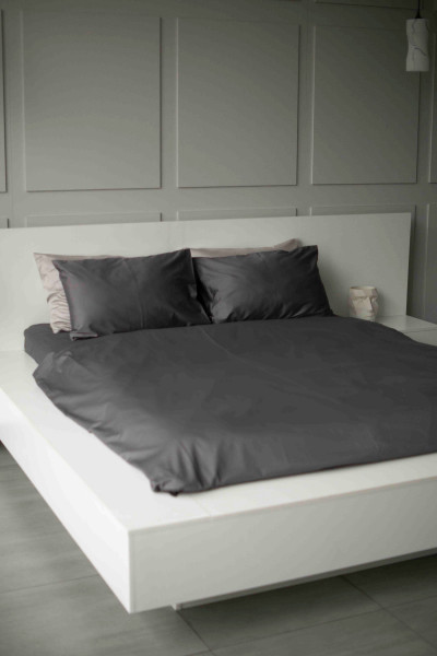 Евро комплект постельного белья из сатина, оттенок графит