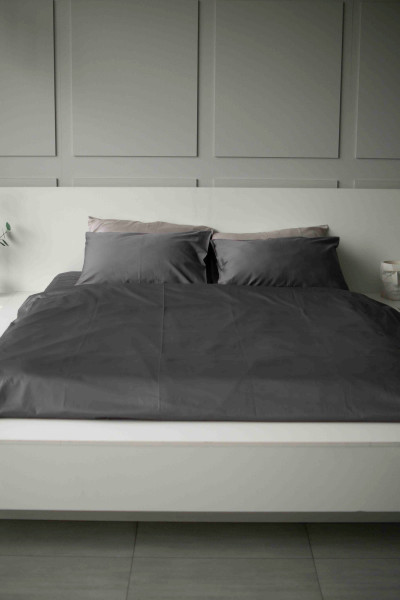 Евро комплект постельного белья из сатина, оттенок графит