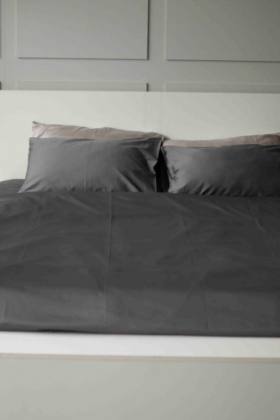 Евро комплект постельного белья из сатина, оттенок графит