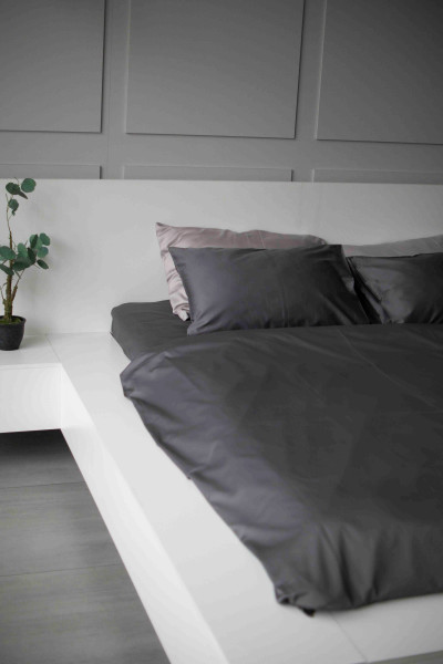 Евро комплект постельного белья из сатина, оттенок графит